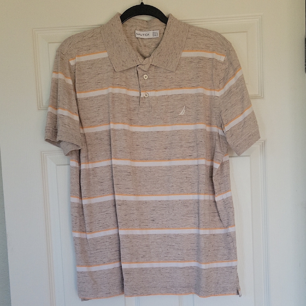 Nautica Beige Polo with White and Light Orange Accents